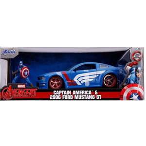 اسباب بازی ماشین فلزی فورد مدل Mustang GT و فیگور کاپیتان آمریکا Marvel با مقیاس 1:24_اسباب بازی